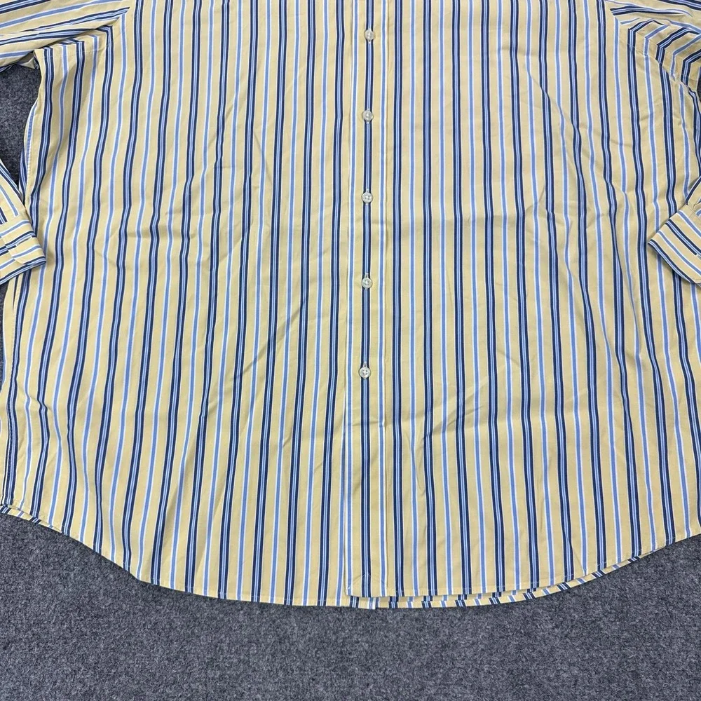 VTG Polo Ralph Lauren Dress Shirt Mens XL Yellow Blue Stripe Westerton